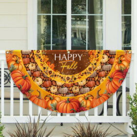 Happy Fall Flag Pumpkin Thanksgiving Non-Pleated Fan Flag TPT2185FL