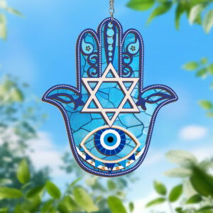 Hamsa Hand Hanukkah Decor Stained Glass Window Hanging Suncatcher QTR888WH