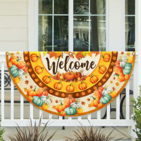 Welcome Fall Flag Pumpkin Thanksgiving Non-Pleated Fan Flag TPT2187FL