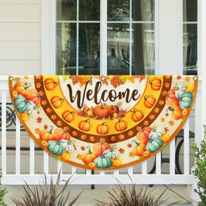 Welcome Fall Flag Pumpkin Thanksgiving Non-Pleated Fan Flag TPT2187FL