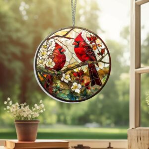 Cardinals Stained Glass Suncatcher Acrylic Hanging Sign TPT2095HS