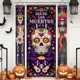 Halloween Decorations Mexican Dia De Los Muertos Party Day of the Dead Skull Door Cover and Door Banners MLN3849CB