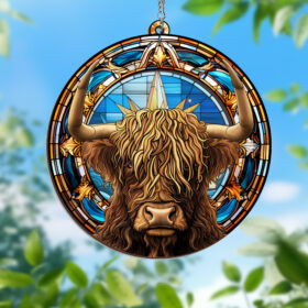 Highland Cattle Stained Glass Window Hanging Suncatcher QTR891WH