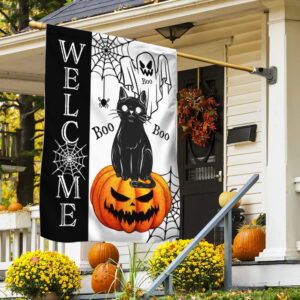 Welcome Halloween Black Cat Pumpkin Flag TQN3765F