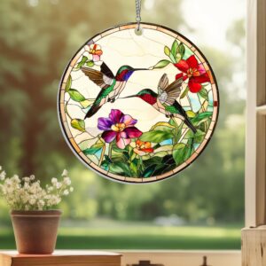 Hummingbirds Stained Glass Suncatcher Acrylic Hanging Sign TPT2121AS