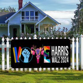 Vote Harris Walz 2024 Feminist LGBTQ+ Kamala Harris Tim Walz Fence Banner MLN3889FB