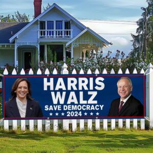 Harris Walz Save Democracy 2024 Fence Banner TQN3745FB