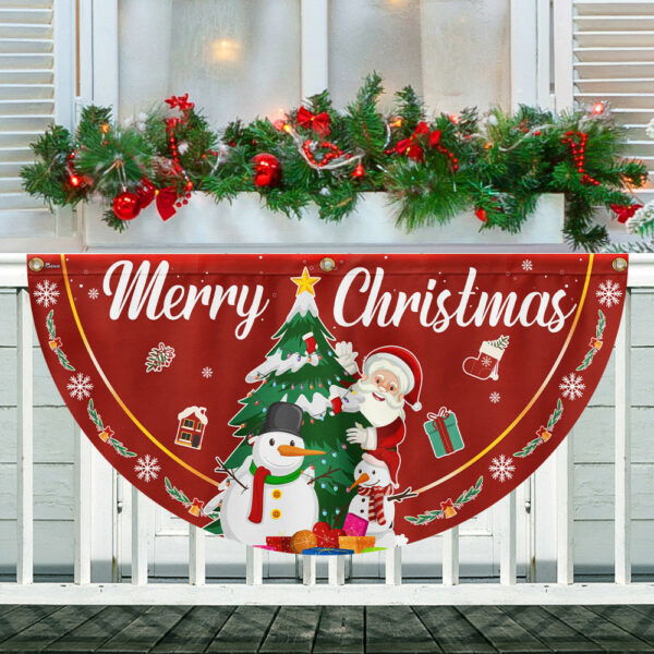 Merry Christmas Santa Claus and Snowman Non-Pleated Fan Flag MLN3910FL