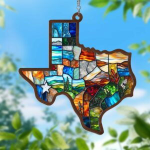 Texas Map Stained Glass Window Hanging Suncatcher TQN3696WH