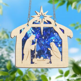 Nativity Jesus Birth Stained Glass Window Hanging Suncatcher VTM391WH