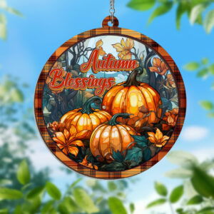 Autumn Blessings, Fall Pumpkin Decor Window Hanging Suncatcher HTT353WH