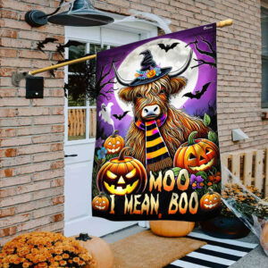 Highland Cow Halloween Moo I Mean Boo Flag MLN3814F