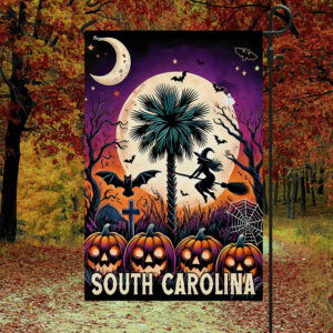 South Carolina Halloween Palm Tree and Witchcraft Pumpkins Halloween Flag MLN3904F