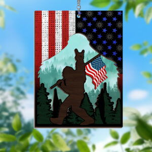 Bigfoot Sasquatch Rock On American Bigfoot Window Hanging Suncatcher TPT2094WH