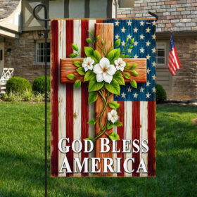 God Bless America Christian Cross American Flag MLN3878F