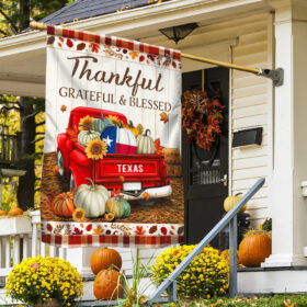 Texas State Thankful Grateful And Blessed Pumpkins Thanksgiving Fall Texas Flag TPT2167Fv2