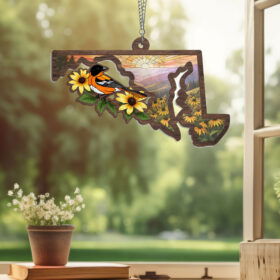 Maryland Black-eyed Susan Flower and Baltimore Oriole Bird Maryland Window Hanging Suncatcher TPT2161WH