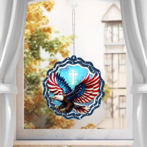 God Bless America Eagle Stained Glass Window Hanging Suncatcher TQN3720WH