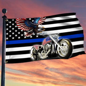 Motorcycle Patriotic Eagle American The Thin Blue Line Grommet Flag TPT2191GF