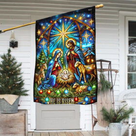 Nativity of Jesus Stained Glass Christmas He Is Risen Flag MLN3958F