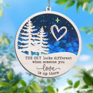 The Sky Looks Different When Someone You Love Is Up There Christmas Stained Glass Window Hanging Suncatcher TQN3675WH