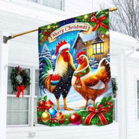 Chicken Christmas Rooster And Hen Farm Flag TQN3778F