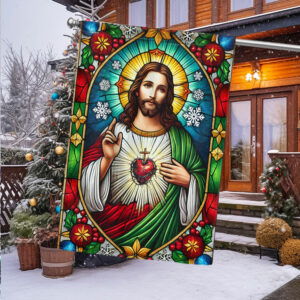 Sacred Heart of Jesus Stained Glass Christmas Flag MLN4076F