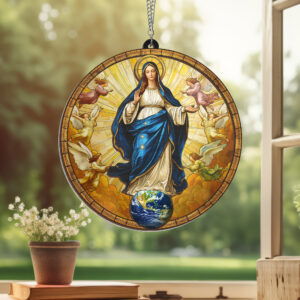 The Holy Mary in Heaven Stained Glass Window Hanging Suncatcher VTM426WH