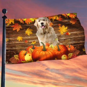 Golden Retriever, Pumpkins Happy Fall Thanksgiving Grommet Flag TPT1286GF