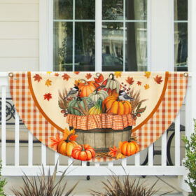 Fall Flag Autumn Chickadees Bird Pumpkins Fall Non-Pleated Fan Flag TPT2193FL