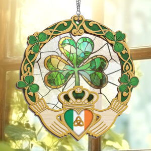 Irish Claddagh Shamrock Saint Patrick's Day Irish Window Hanging Suncatcher TPT2219WH