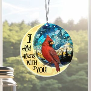 Christmas Cardinal Moon Always With You Memorial Cardinal Suncatcher Acrylic Hanging Window TPT2118AS