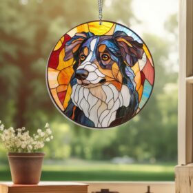 Border Collie Dog Stained Glass Suncatcher Acrylic Hanging Window TQN3854AS