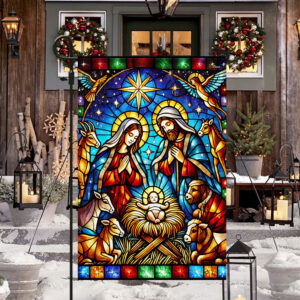 Nativity of Jesus Stained Glass Christmas Flag MLN3948F