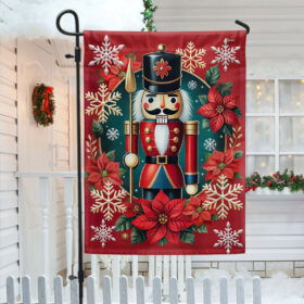 Nutcracker Poinsettia Merry Christmas Flag MLN3990F