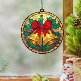 Jingle Bells Christmas Xmas Stained Glass Suncatcher Acrylic Hanging Window TQN3848AS