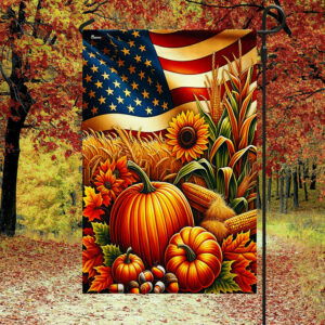 Fall Thanksgiving Pumpkins Harvest American Flag MLN4033F