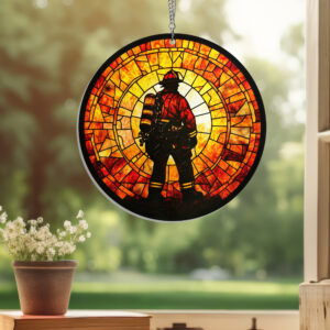 Patriot Day 911 Retired Fireman Suncatcher Acrylic Hanging Window VTM437AS