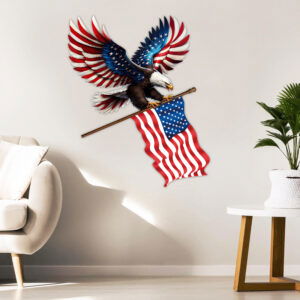 Patriotic Eagle With American Flag Hanging Metal Sign TQN3886MS