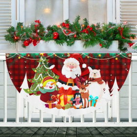 Merry Christmas Santa Claus Snowman And Reindeer Non-Pleated Fan Flag TQN3828FL