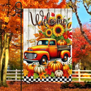 Fall Truck Pumpkins Harvest Thanksgiving Welcome Flag MLN3971F