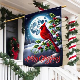 Cardinal Moon Merry Christmas Flag TQN3775F