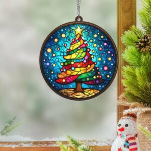 Christmas Tree Stained Glass Suncatcher Acrylic Hanging Window TQN3849AS