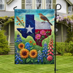 Texas with Northern Mockingbird and Bluebonnet Flag MLN4071F