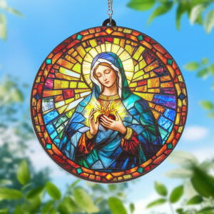 Immaculate Heart of Mary Stained Glass Window Hanging Suncatcher MLN3976WH