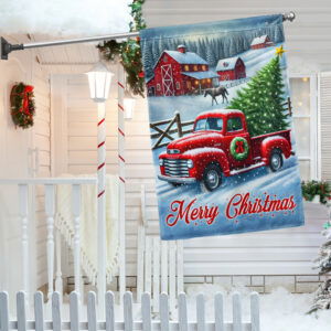 Merry Christmas Red Pickup Truck Farm House Flag TQN3796F