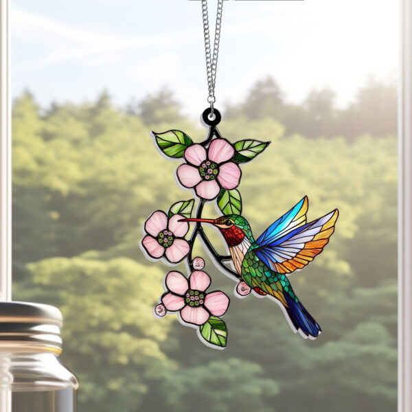 Blossom Cherry Hummingbird Suncatcher Acrylic Hanging Sign TPT2192AS