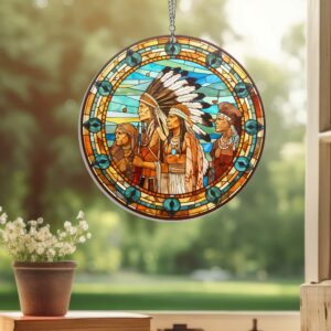 Native American Stained Glass Suncatcher Acrylic Hanging Window TQN3851AS