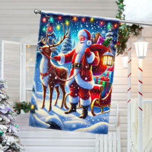 Santa Claus And Reindeer Christmas Flag TQN3845F