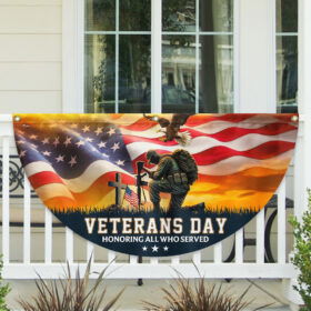 Veterans Day Honoring All Who Served Kneeling Soldier Non-Pleated Fan Flag MLN4014FL